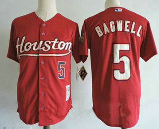 Men's Houston Astros #5 Jeff Bagwell Red Throwback Cooperstown Collection Stitched MLB Mitchell & Ness Jersey