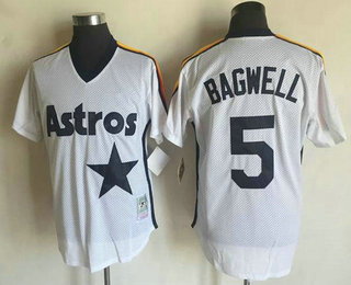 Men's Houston Astros #5 Jeff Bagwell White Mesh Batting Practice Throwback Jersey By Mitchell & Ness