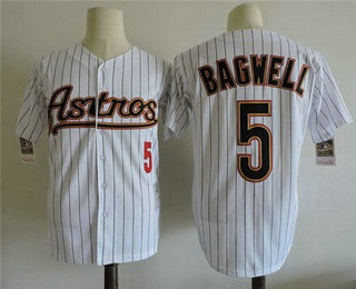 Men's Houston Astros #5 Jeff Bagwell White Pinstripe 2001 Throwback Stitched MLB Majestic Cooperstown Collection Jersey