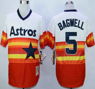 Men's Houston Astros #5 Jeff Bagwell White With Orange Throwback Jersey