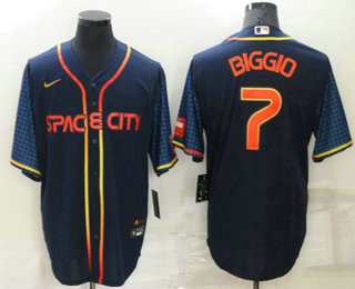 Men's Houston Astros #7 Craig Biggio 2022 Navy Blue City Connect Cool Base Stitched Jersey