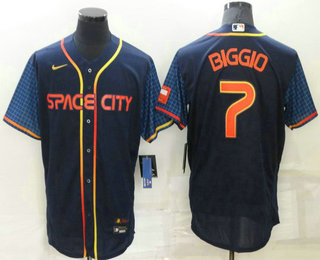 Men's Houston Astros #7 Craig Biggio 2022 Navy Blue City Connect Flex Base Stitched Baseball Jersey