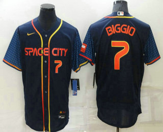 Men's Houston Astros #7 Craig Biggio 2022 Number Navy Blue City Connect Flex Base Stitched Baseball Jersey