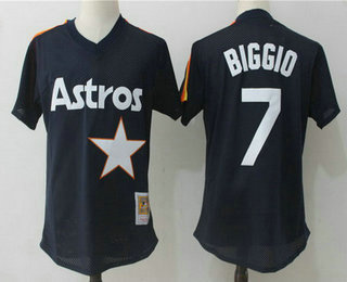 Men's Houston Astros #7 Craig Biggio Navy Blue Mesh Batting Practice Throwback Jersey By Mitchell & Ness