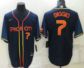 Men's Houston Astros #7 Craig Biggio Number 2022 Navy Blue City Connect Cool Base Stitched Jersey