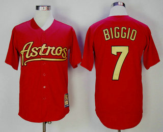 Men's Houston Astros #7 Craig Biggio Red with Astros Cooperstown Collection Stitched MLB Majestic Jersey