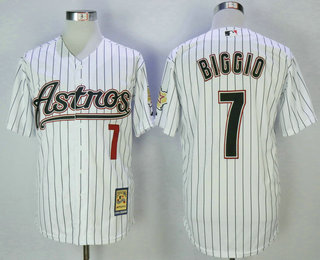 Men's Houston Astros #7 Craig Biggio White Pinstripe Cooperstown Collection Stitched MLB Majestic Jersey