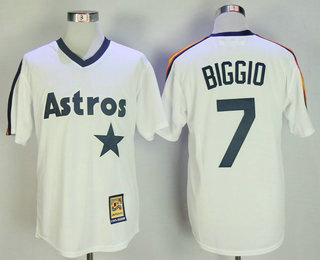 Men's Houston Astros #7 Craig Biggio White Pullover Stitched MLB Cooperstown Collection Jersey w2015 Hall of Fame Patch