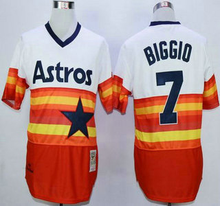 Men's Houston Astros #7 Craig Biggio White With Orange Throwback Jersey