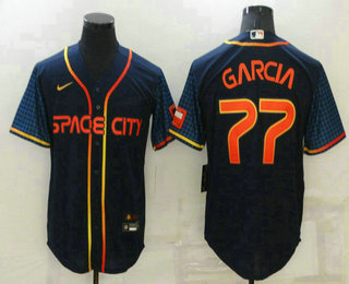 Men's Houston Astros #77 Luis Garcia 2022 Navy Blue City Connect Cool Base Stitched Jersey