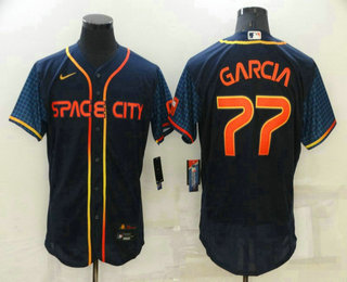 Men's Houston Astros #77 Luis Garcia 2022 Navy Blue City Connect Flex Base Stitched Baseball Jersey