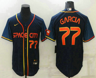 Men's Houston Astros #77 Luis Garcia Number 2022 Navy Blue City Connect Cool Base Stitched Jersey