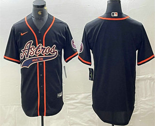 Men's Houston Astros Blank Black With Patch Cool Base Stitched Baseball Jersey