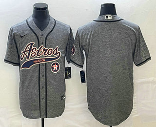 Men's Houston Astros Blank Grey Gridiron With Patch Cool Base Stitched Baseball Jersey 01