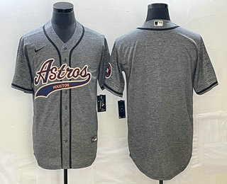 Men's Houston Astros Blank Grey Gridiron With Patch Cool Base Stitched Baseball Jersey 02