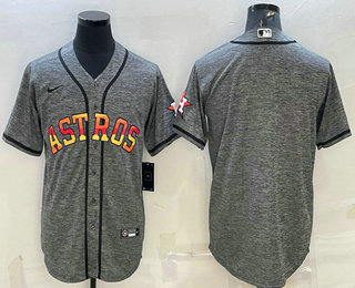 Men's Houston Astros Blank Grey With Patch Cool Base Stitched Baseball Jersey