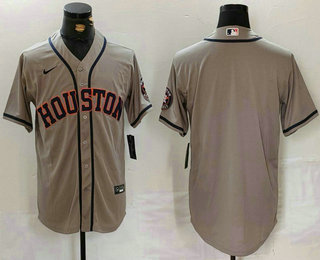 Men's Houston Astros Blank Grey With Patch Cool Base Stitched Baseball Jersey