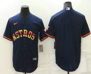 Men's Houston Astros Blank Navy Blue Rainbow Stitched MLB Cool Base Nike Jersey