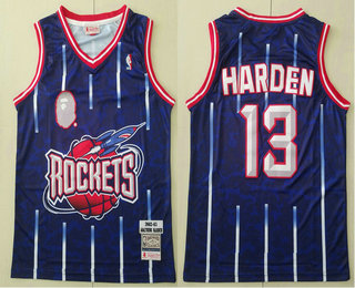 Men's Houston Rockets #13 James Harden Mitchell & Ness x BAPE Navy Blue Swingman Jersey