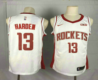 Men's Houston Rockets #13 James Harden New White 2019 Nike Swingman Stitched NBA Jersey With The Sponsor Logo