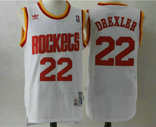 Men's Houston Rockets #22 Clyde Drexler Hardwood Classic Swingman Throwback White Jersey