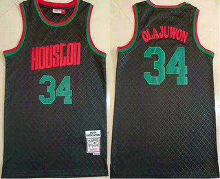 Men's Houston Rockets #34 Hakeem Olajuwon 1993-94 Black Hardwood Classics Soul Swingman Throwback Jersey