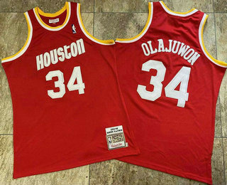 Men's Houston Rockets #34 Hakeem Olajuwon 1993-94 Red Hardwood Classics Soul AU Throwback Jersey