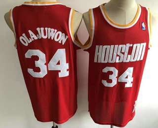 Men's Houston Rockets #34 Hakeem Olajuwon 1993-94 Red Hardwood Classics Soul Swingman Throwback Jersey