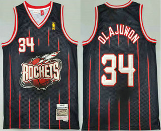 Men's Houston Rockets #34 Hakeem Olajuwon 1996-97 Navy Blue Gold NBA Hardwood Classics Soul Swingman Throwback Jersey