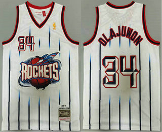 Men's Houston Rockets #34 Hakeem Olajuwon 1996-97 White Gold NBA Hardwood Classics Soul Swingman Throwback Jersey