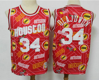 Men's Houston Rockets #34 Hakeem Olajuwon Red Tear Up Pack Mitchell & Ness Swingman Jeresy