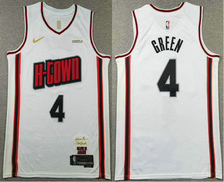 Men's Houston Rockets #4 Jalen Green White 2024 City Edition Sponsor Stitched Jersey