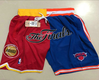 Men's Houston Rockets and New York Knicks Red With Blue 1994 The Finals Patch Split Just Don Shorts