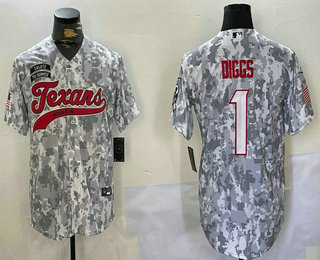 Men's Houston Texans #1 Stefon Diggs Arctic Camo 2024 Salute to Service Stitched Baseball Jersey