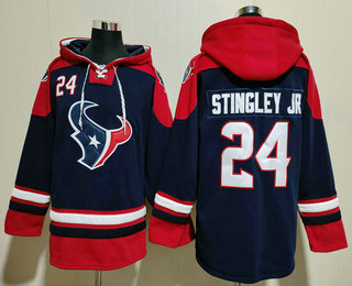 Men's Houston Texans #24 Derek Stingley Jr Navy Blue Ageless Must Have Lace Up Pullover Hoodie