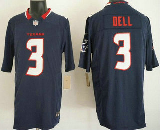 Men's Houston Texans #3 Tank Dell Limited Navy FUSE Vapor Jersey