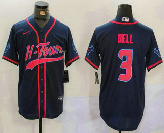 Men's Houston Texans #3 Tank Dell Navy With Patch Cool Base Stitched Baseball Jersey