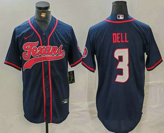 Men's Houston Texans #3 Tank Dell Navy With Patch Cool Base Stitched Baseball Jersey