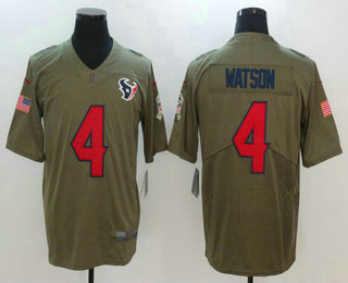 Men's Houston Texans #4 Deshaun Watson Gray 2017 Olive Salute To Service Stitched NFL Nike Limited Jersey