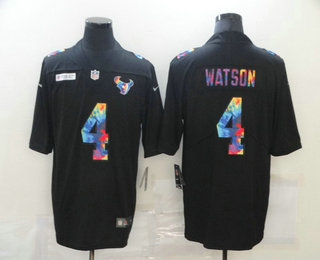 Men's Houston Texans #4 Deshaun Watson Multi-Color Black 2020 NFL Crucial Catch Vapor Untouchable Nike Limited Jersey