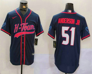 Men's Houston Texans #51 Will Anderson Jr Navy With Patch Cool Base Stitched Baseball Jersey