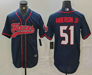 Men's Houston Texans #51 Will Anderson Jr Navy With Patch Cool Base Stitched Baseball Jersey