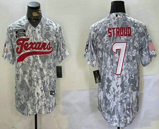 Men's Houston Texans #7 CJ Stroud Arctic Camo 2024 Salute to Service Stitched Baseball Jersey