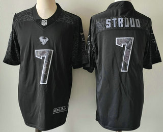 Men's Houston Texans #7 CJ Stroud Black Reflective Limited Stitched Football Jersey