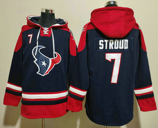 Men's Houston Texans #7 CJ Stroud Navy Blue Ageless Must Have Lace Up Pullover Hoodie