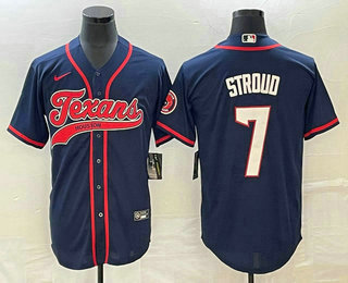 Men's Houston Texans #7 CJ Stroud Navy Blue With Patch Cool Base Stitched Baseball Jersey