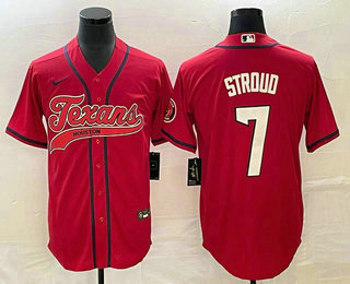 Men's Houston Texans #7 CJ Stroud Red With Patch Cool Base Stitched Baseball Jersey