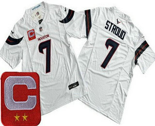 Men's Houston Texans #7 CJ Stroud White Limited White C Patch FUSE Vapor Jersey