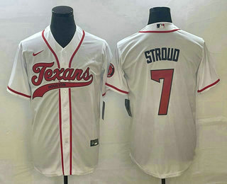 Men's Houston Texans #7 CJ Stroud White With Patch Cool Base Stitched Baseball Jersey