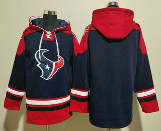 Men's Houston Texans Blank Navy Blue Ageless Must Have Lace Up Pullover Hoodie